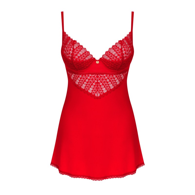 Пеньюар Obsessive Ingridia chemise & thong XL/2XL, червоний, сорочка, стрінги