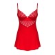Пеньюар Obsessive Ingridia chemise & thong XL/2XL, червоний, сорочка, стрінги
