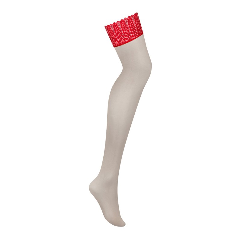 Панчохи Obsessive Ingridia stockings M/L, бежеві з червоною резинкою