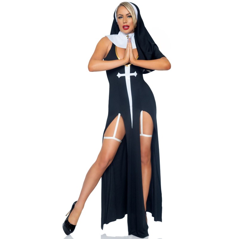 Костюм монашки-грешницы Leg Avenue Sultry Sinner M, платье, головной убор, воротник