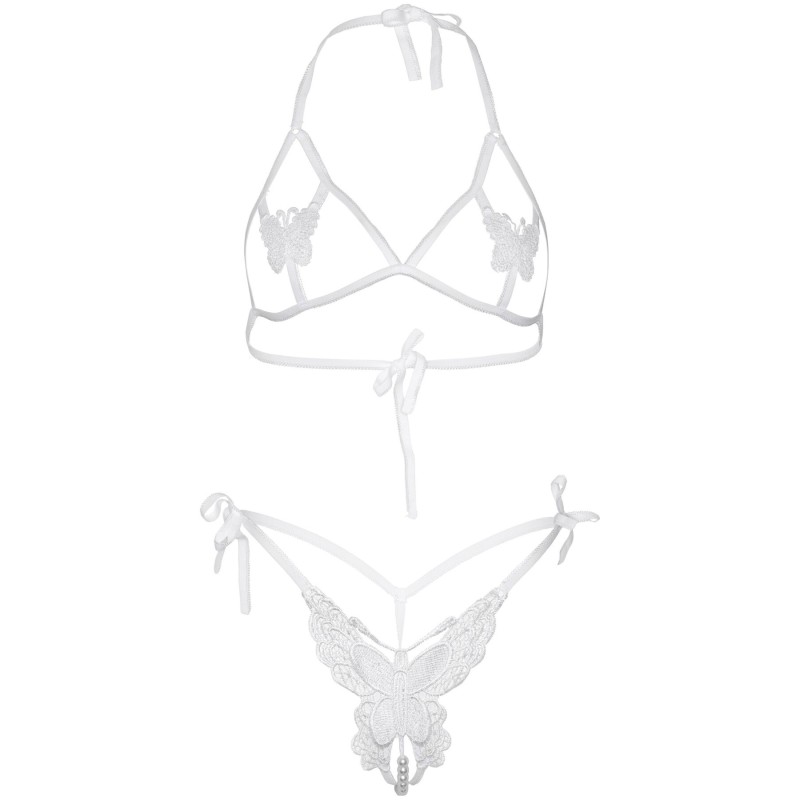 Эротический комплект с открытой чашкой Leg Avenue Open cup bra and pearl panty One Size White