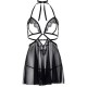 Сорочка беби-долл с открытыми чашками Leg Avenue Lace and mesh babydoll & panty Black M, стринги