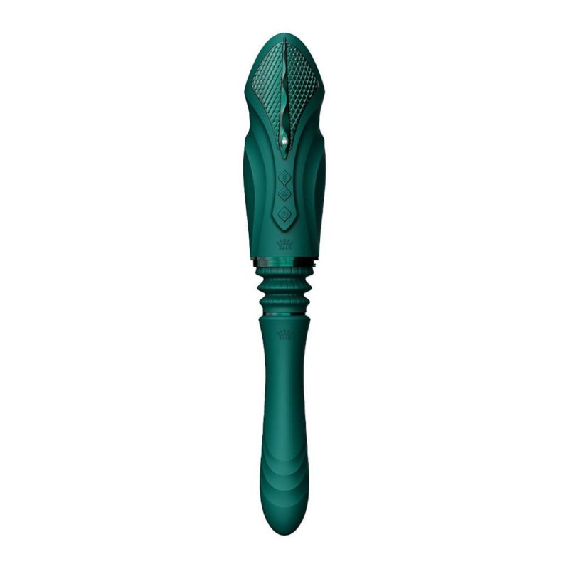 Компактна смарт секс-машина Zalo – Sesh Turquoise Green, 2 насадки, пульт ДК, кристал Swarovski