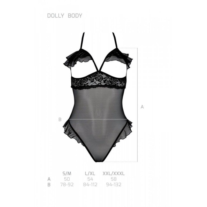 Еротичне боді Passion DOLLY BODY, L/XL, black, з відкритими чашками