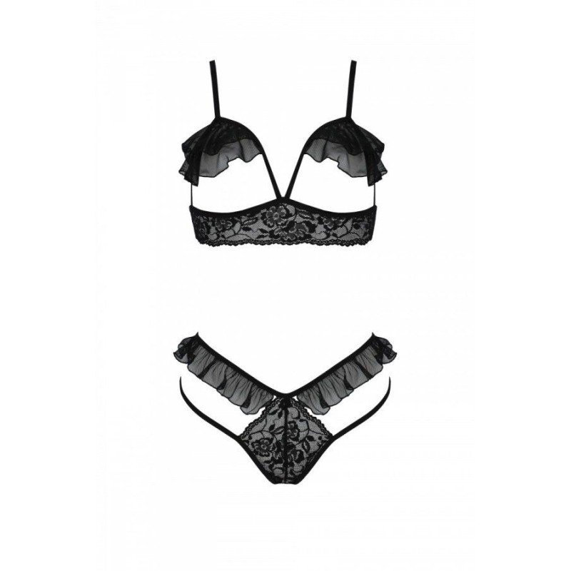 Еротичний комплект Passion DOLLY SET, L/XL, black, з відкритими чашками