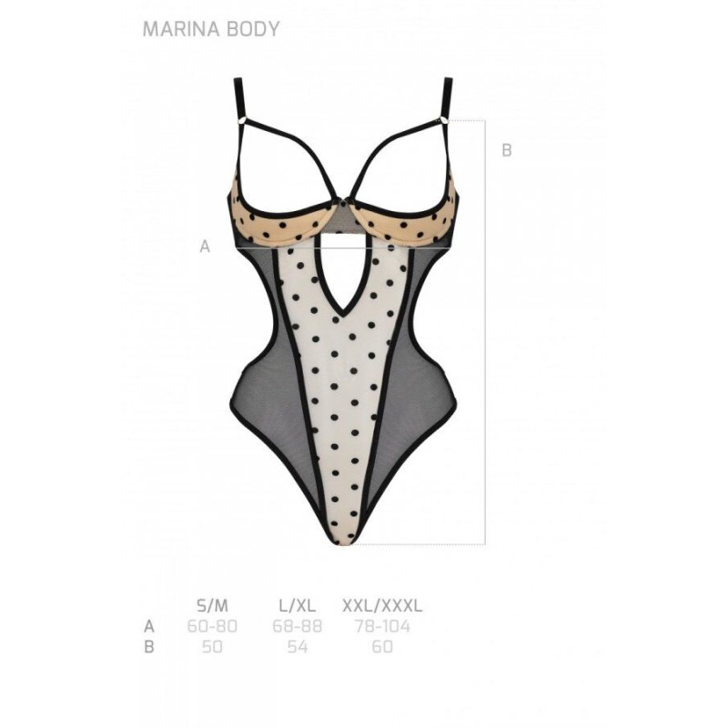 Еротичне боді Passion MARINA BODY, XXL/XXXL, beige, з відкритими чашками