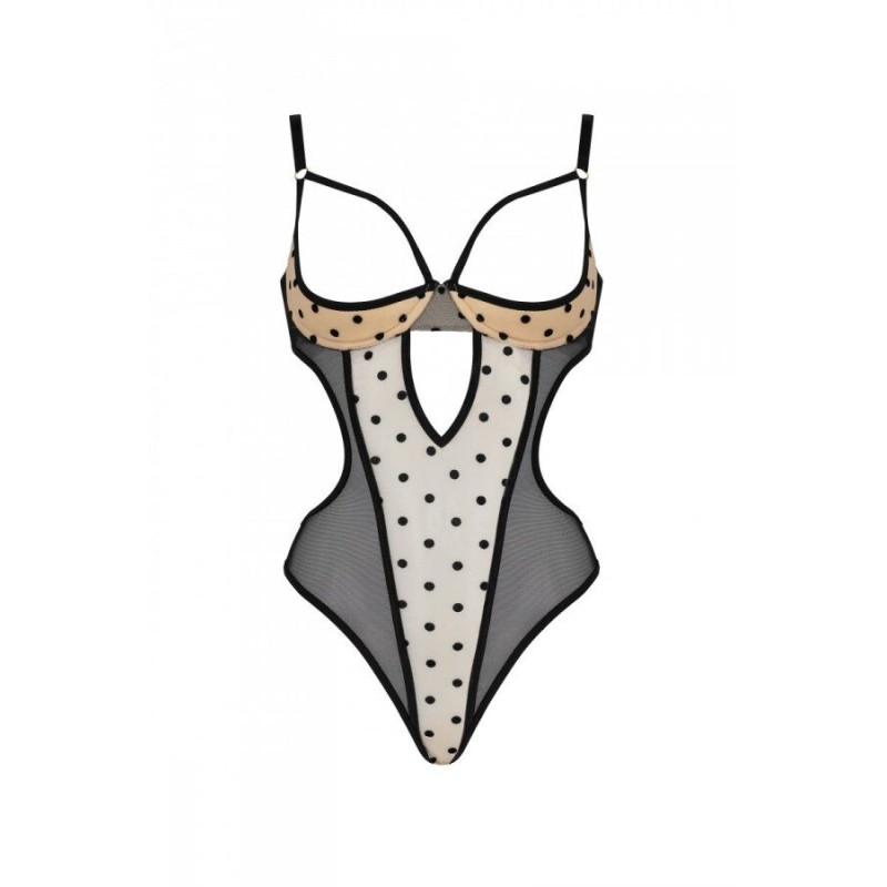 Еротичне боді Passion MARINA BODY, XXL/XXXL, beige, з відкритими чашками