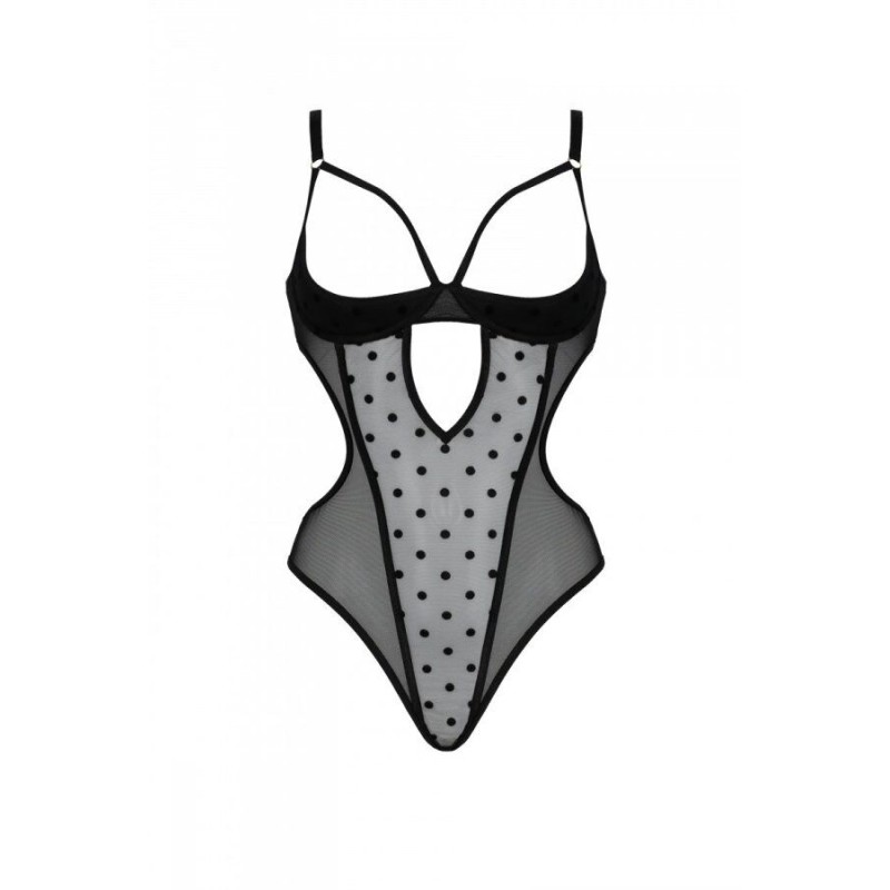 Еротичне боді Passion MARINA BODY, XXL/XXXL, black, з відкритими чашками