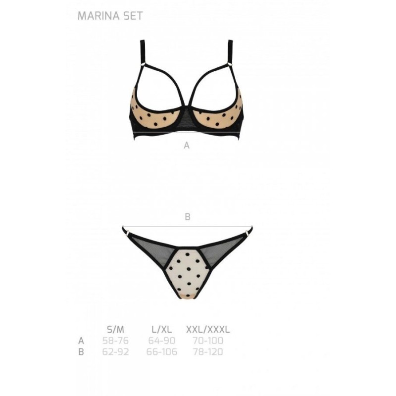 Эротический комплект Passion MARINA SET WITH OPEN BRA, L/XL, beige, открытые чашки
