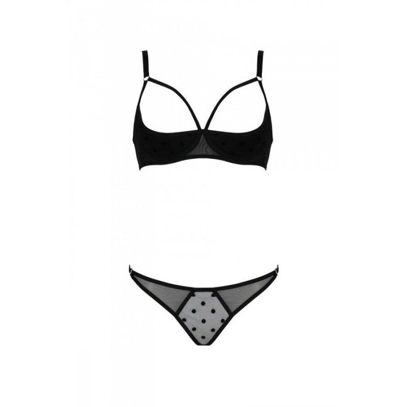 Еротичний комплект Passion MARINA SET WITH OPEN BRA, L/XL, black, відкриті чашки