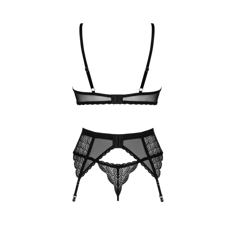 Комплект Obsessive Chemeris 3-pcs set XL/2XL, стрінги, пояс для панчіх, бюстгальтер