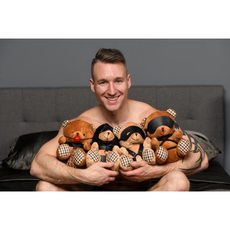 Плюшевий ведмедик ROPE Teddy Bear БДСМ у шкіряній масці та обв’язці, 22x16x12 см