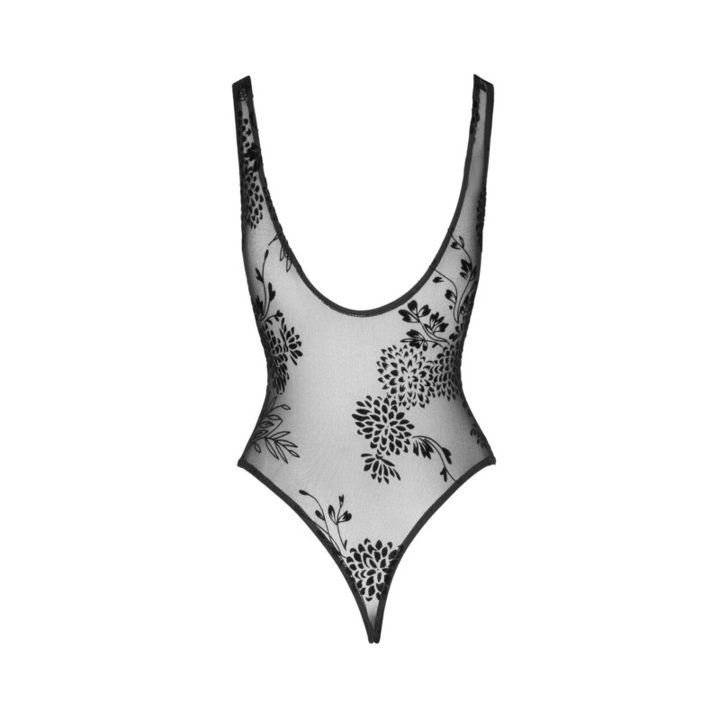 Боді Noir Handmade F242 Tulle body with patterned flock embroidery, S