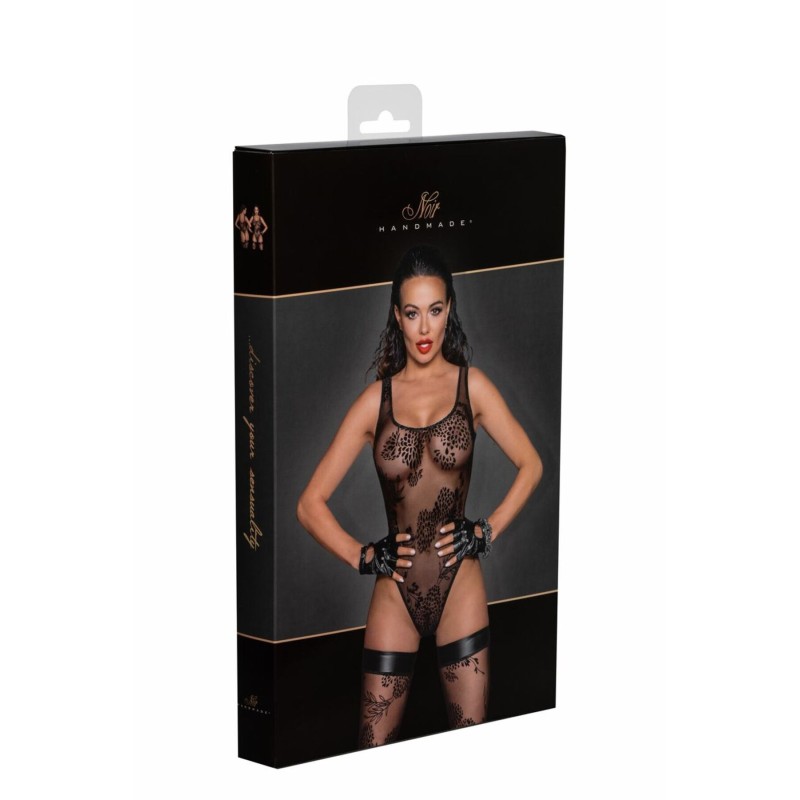 Боді Noir Handmade F242 Tulle body with patterned flock embroidery, S