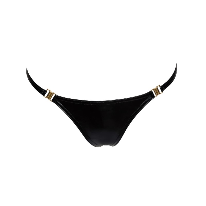 Трусики з мокрим ефектом Noir Handmade P008 Powerwetlook panty with gold clasp, L, на застібках