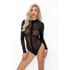 Боді під леопард Noir Handmade F287 Leopard flock bodysuit with long sleeves, XL, довгий рукав