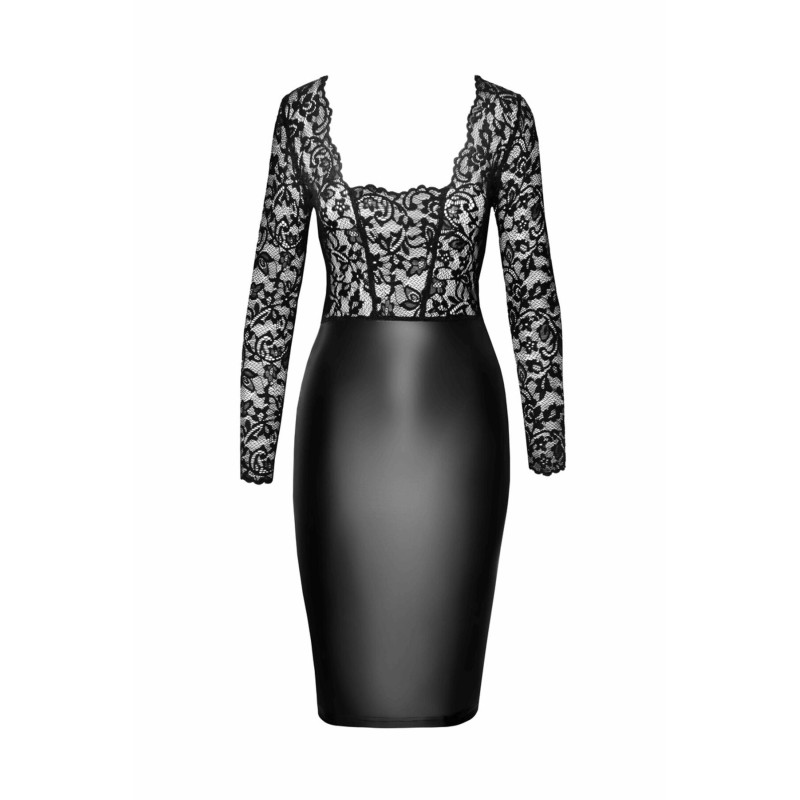 Сукня Noir Handmade F295 Euphoria, M, black, мереживо, глибоке декольте, спідниця міді під латекс