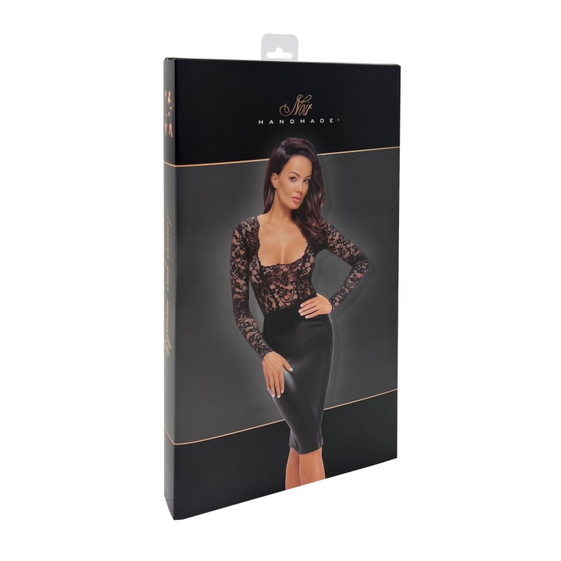 Сукня Noir Handmade F295 Euphoria, M, black, мереживо, глибоке декольте, спідниця міді під латекс
