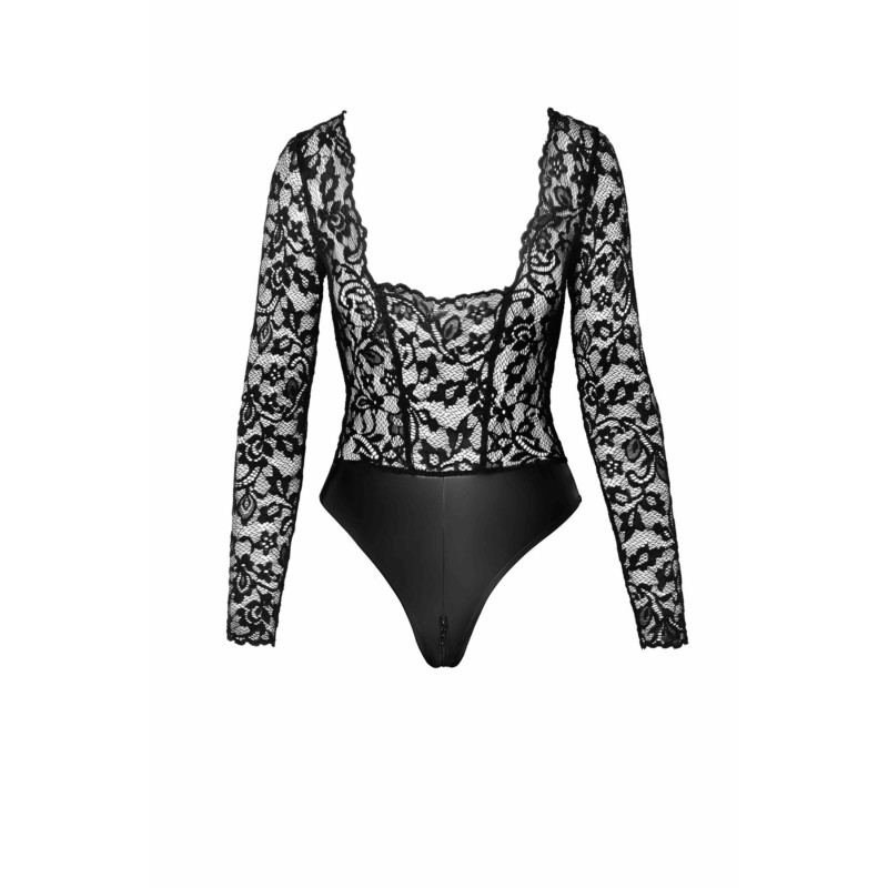 Боді Noir Handmade F296 Psyche, XL, мереживо, довгий рукав, низ під латекс, з доступом