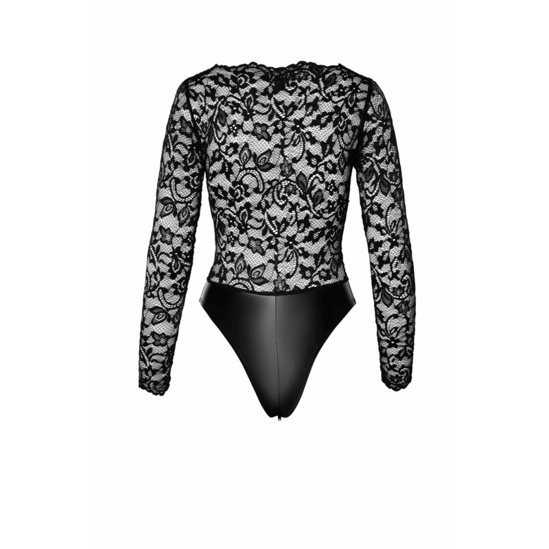 Боді Noir Handmade F296 Psyche, XXL, мереживо, довгий рукав, низ під латекс, з доступом