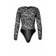 Боді Noir Handmade F296 Psyche, XXL, мереживо, довгий рукав, низ під латекс, з доступом