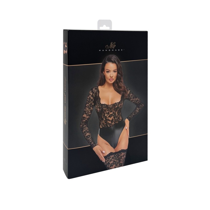 Боді Noir Handmade F296 Psyche, XXL, мереживо, довгий рукав, низ під латекс, з доступом
