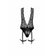 Боді Noir Handmade F297 Libido, XXL, чорне, мереживо, низ під латекс, відкритий доступ, гартери