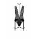 Боді Noir Handmade F297 Libido, XXL, чорне, мереживо, низ під латекс, відкритий доступ, гартери
