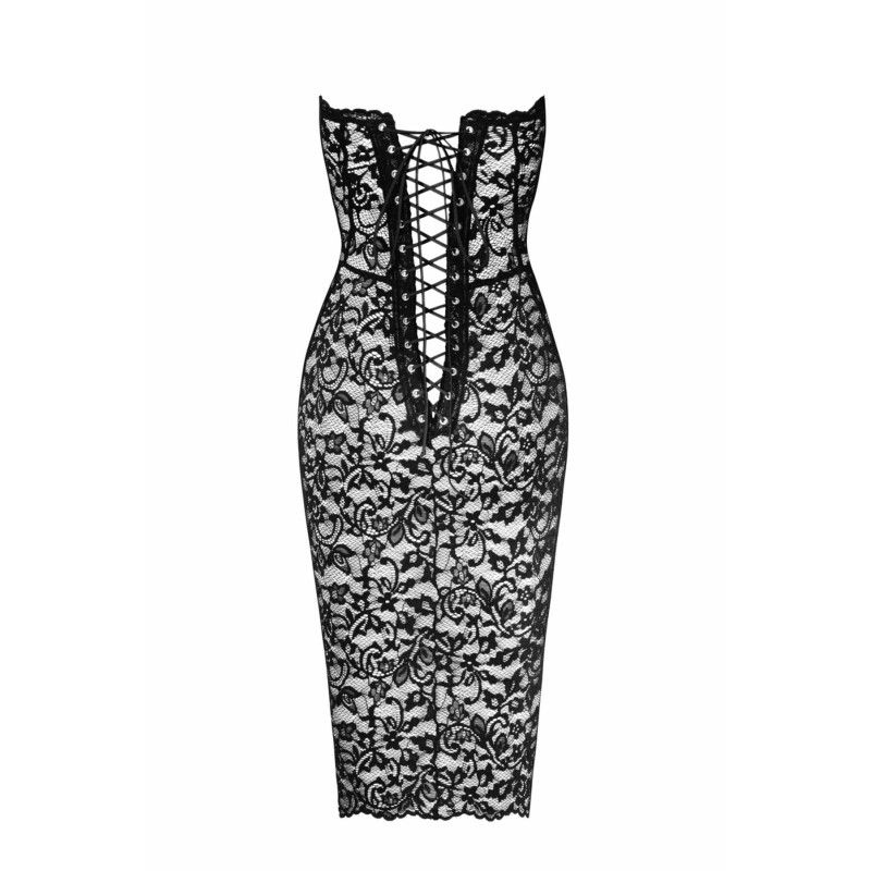 Платье Noir Handmade F301 Catalyst, 3XL, black,  миди, кружево, открытые плечи, шнуровка на спине