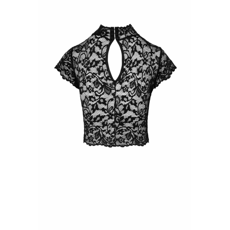 Топ Noir Handmade F303 Essence, S, black, мереживний, короткий рукав, комір-стійка
