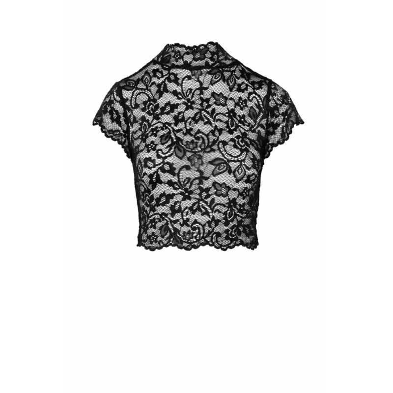 Топ Noir Handmade F303 Essence, 3XL, black, мереживний, короткий рукав, комір-стійка