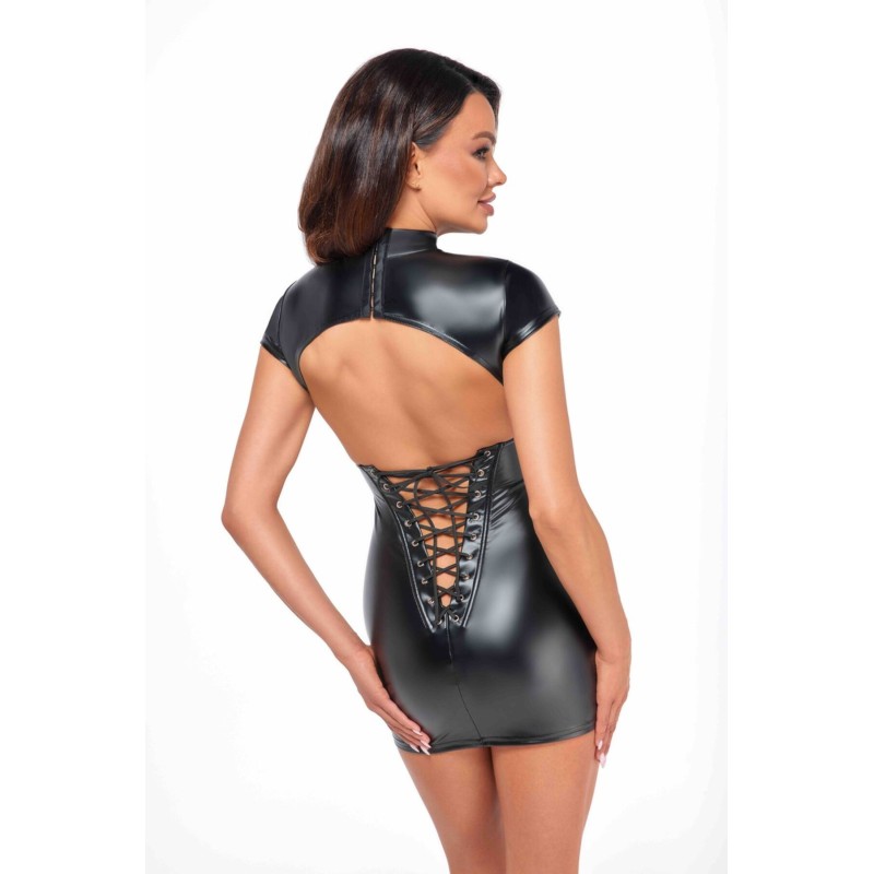 Платье Noir Handmade F309 Fantasy, L, black, мини, под латекс, короткий рукав, шнуровка сзади