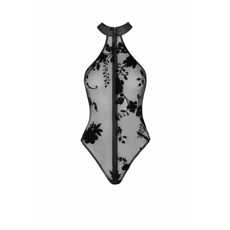 Боді Noir Handmade F314 Ego, S, black, сітка, халтер, високі вирізи, блискавка по всій довжині