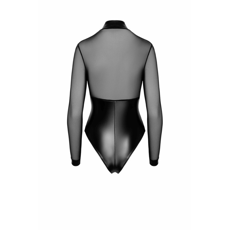 Боді Noir Handmade F321 Edge, S, низ під латекс, верх сітка, блискавка на все тіло, декор кільця
