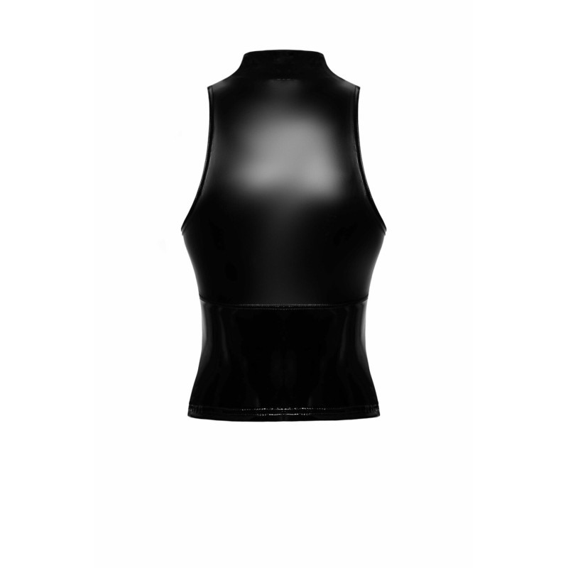 Топ Noir Handmade F324 Glam, XL, black, халтер, на блискавці, вінілові вставки, комір-стійка