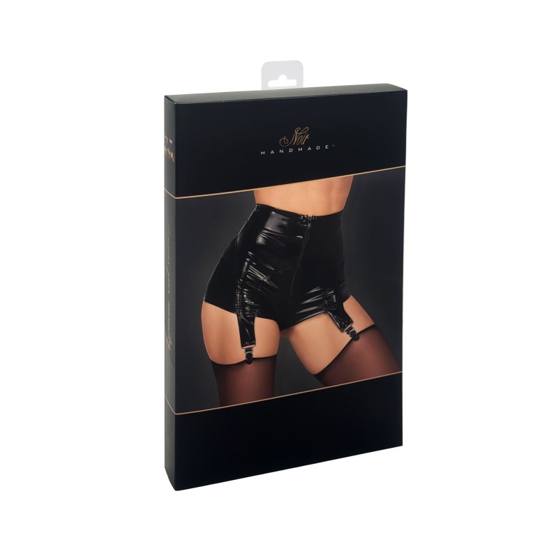 Шортики Noir Handmade F325 Glam, XL, black, винил, высокая талия, крепления для чулок, с доступом