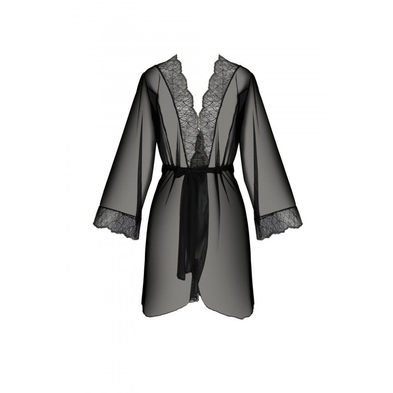 Пеньюар Passion AMBERLY PEIGNOIR black, L/XL, пояс у комплекті