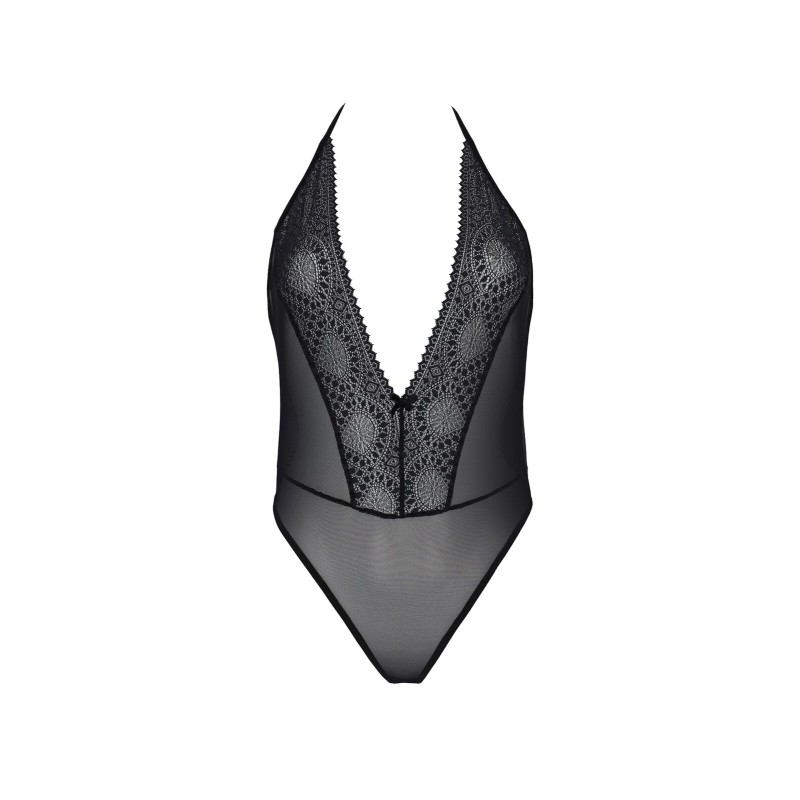 Боди Passion DROSERA BODY black, XXL/XXXL, высокие вырезы, верх на завязках