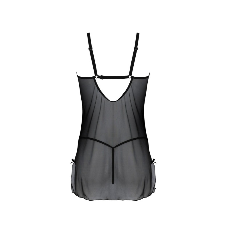 Пеньюар Passion DROSERA CHEMISE black, XXL/XXXL, мереживний ліф зі стрепами, трусики в комплекті