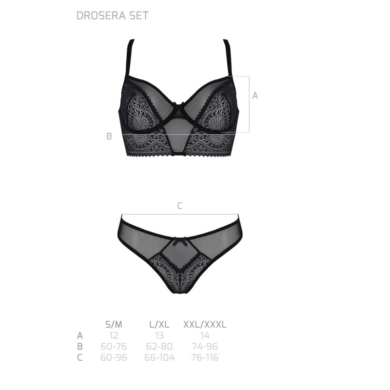 Комплект Passion DROSERA SET black, L/XL, сітка+мереживо, бюстьє та трусики танга