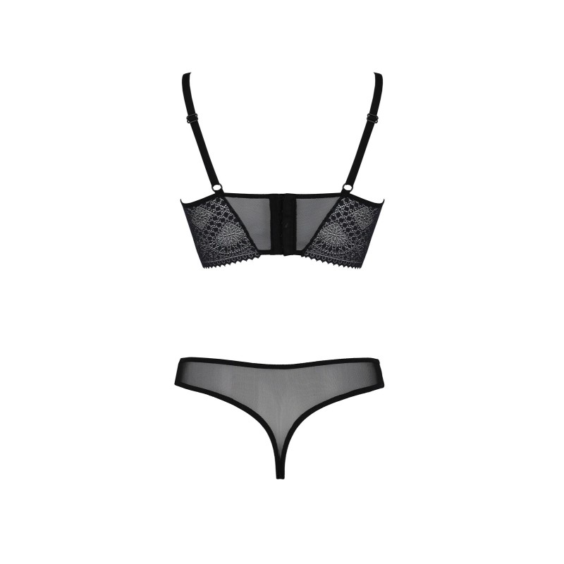 Комплект Passion DROSERA SET black, XXL/XXXL, сетка+кружево, бюстье и трусики танга