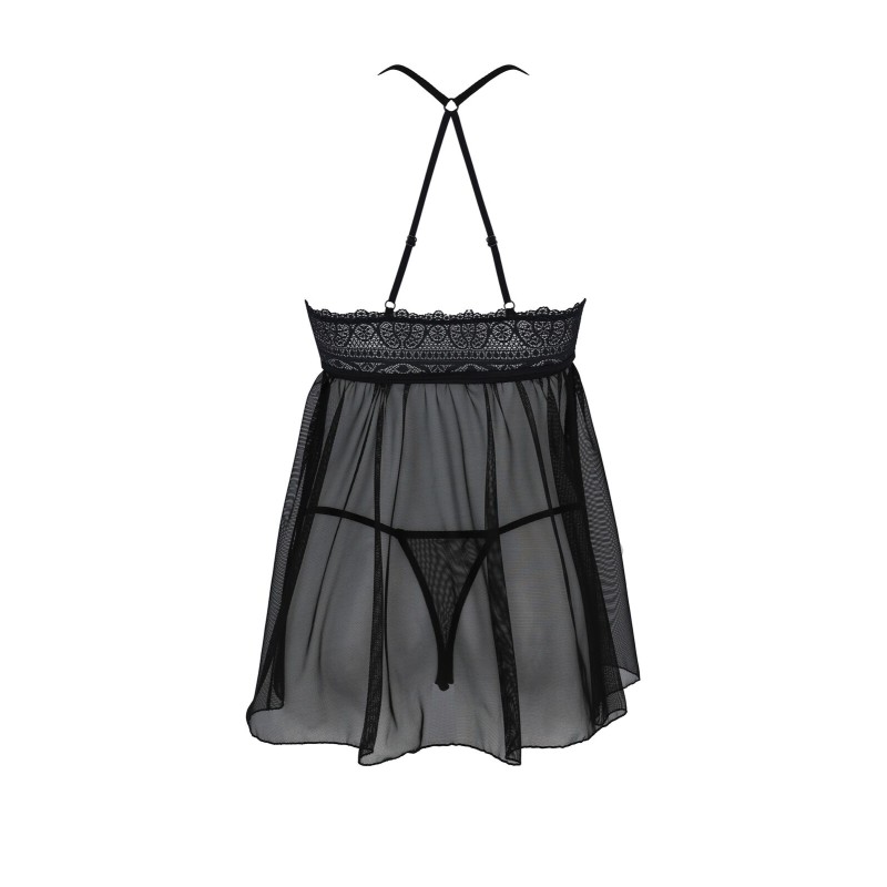 Пеньюар Passion KERRIA CHEMISE black, S/M, мереживний верх, трусики в комплекті
