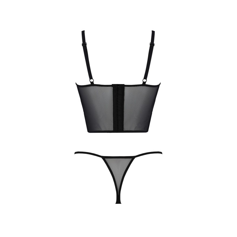 Комплект Passion KERRIA SET black, XXL/XXXL сітка+мереживо, бюстьє та стрінги