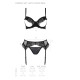 Комплект Passion KERRIA SET WITH OPEN BRA black, L/XL, бюстгальтер з відкритою чашкою, стрінги, пояс для панчіх