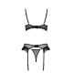 Комплект Passion KERRIA SET WITH OPEN BRA black, XXL/XXXL, бюстгальтер с открытой чашкой, стринги, пояс для чулок
