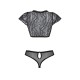 Комплект Passion LEAFA BIKINI black S/M, бюстгальтер-топ з рукавчиками, стрінги-шортики з вирізом