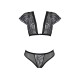 Комплект Passion LEAFA BIKINI black S/M, бюстгальтер-топ з рукавчиками, стрінги-шортики з вирізом