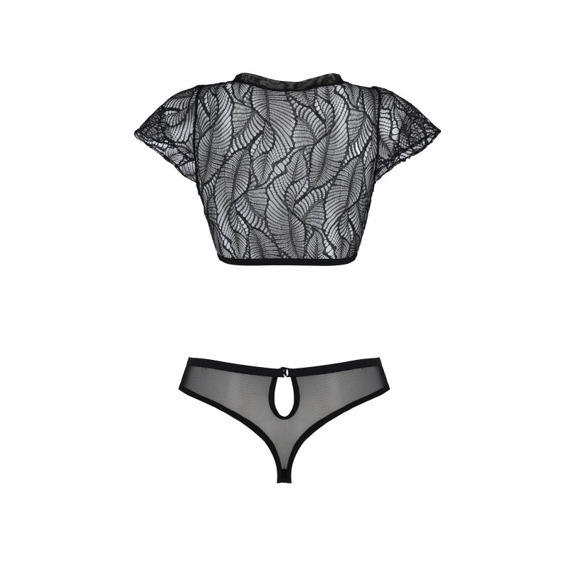 Комплект Passion LEAFA BIKINI black, XXL/XXXL, бюстгальтер-топ з рукавчиками, стрінги-шортики з вирізом