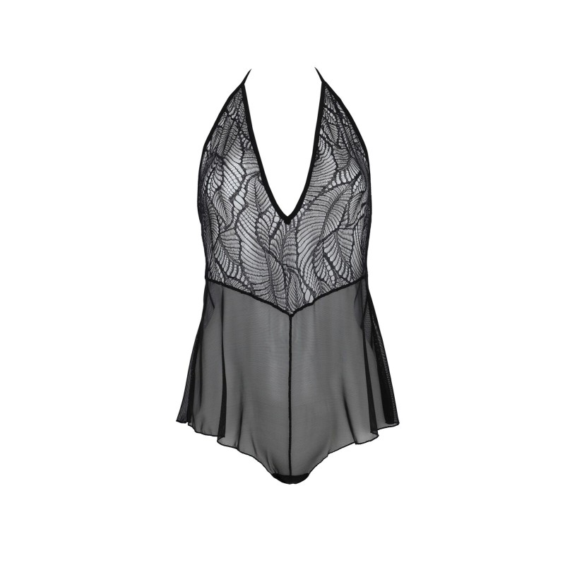 Боді Passion LEAFA BODY black, L/XL, на зав'язках, м'яка чашка, низ у вигляді шортиків
