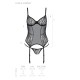 Корсет Passion LEAFA CORSET black S/M, м'які чашки, затискачі для панчіх, стрінги в комплекті
